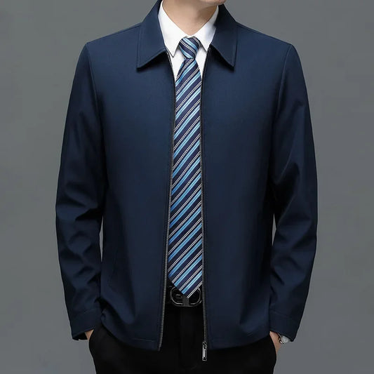 Men's Casual Business Jacket – Turn-Down Collar, Solid Colour