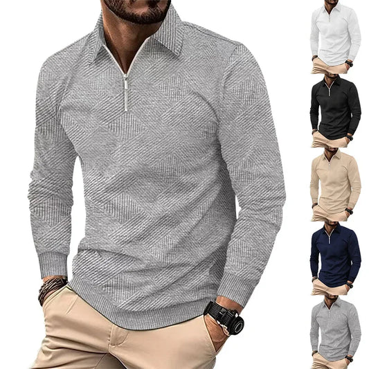 Men's Polo Sweatshirt – Zipped Collar, Heavyweight, Floral Print